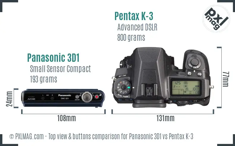 Panasonic 3D1 vs Pentax K-3 top view buttons comparison