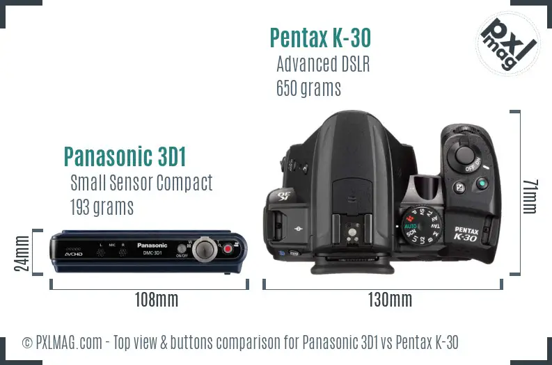 Panasonic 3D1 vs Pentax K-30 top view buttons comparison
