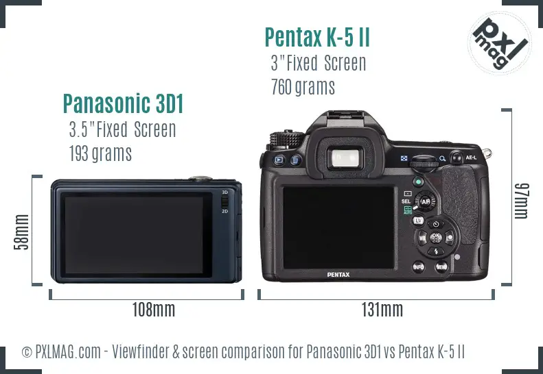 Panasonic 3D1 vs Pentax K-5 II Screen and Viewfinder comparison
