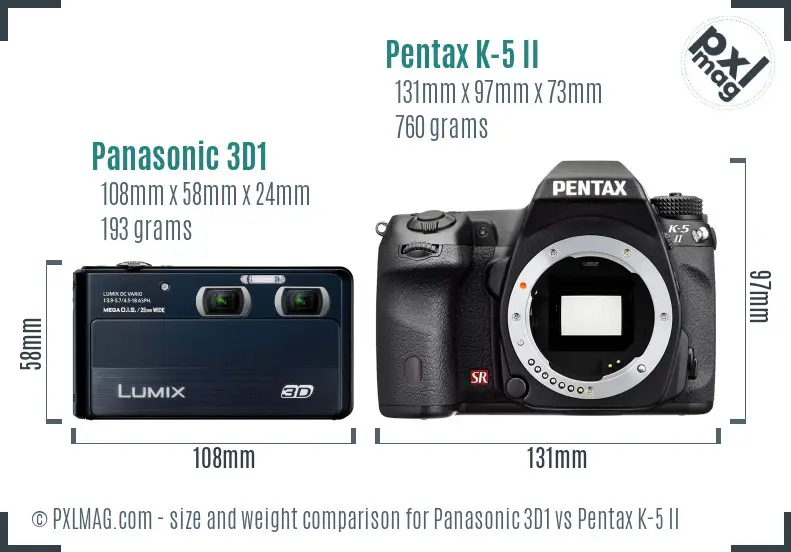 Panasonic 3D1 vs Pentax K-5 II size comparison