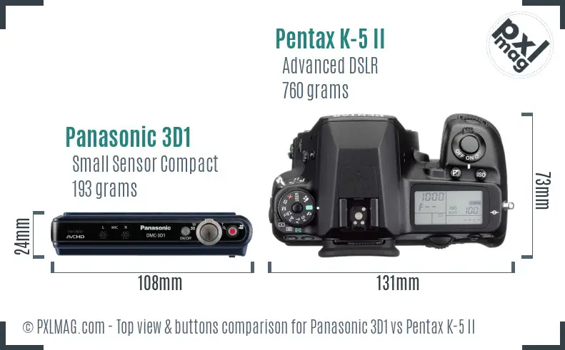 Panasonic 3D1 vs Pentax K-5 II top view buttons comparison
