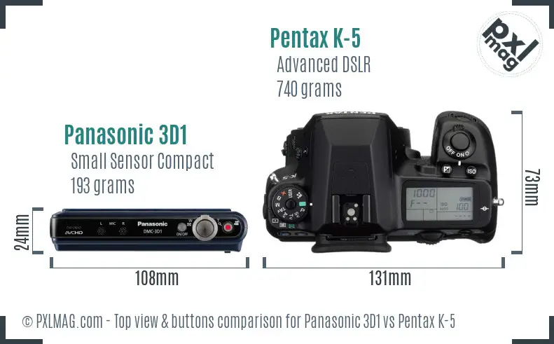 Panasonic 3D1 vs Pentax K-5 top view buttons comparison