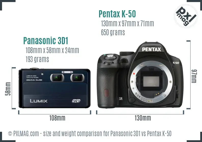 Panasonic 3D1 vs Pentax K-50 size comparison