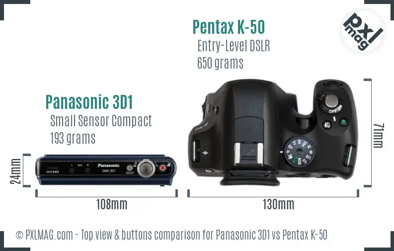Panasonic 3D1 vs Pentax K-50 top view buttons comparison