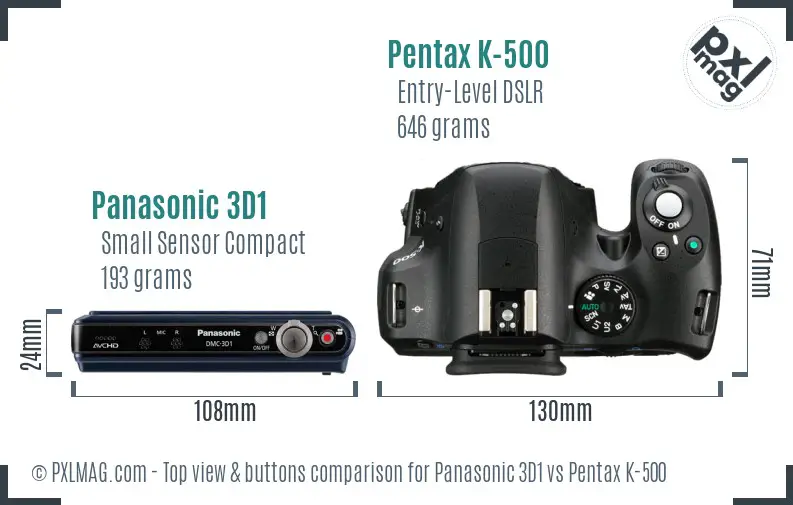 Panasonic 3D1 vs Pentax K-500 top view buttons comparison