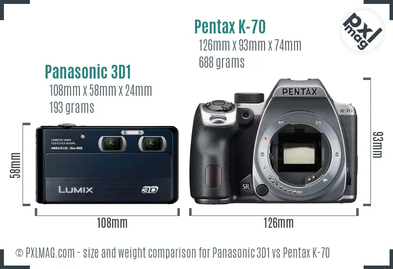 Panasonic 3D1 vs Pentax K-70 size comparison