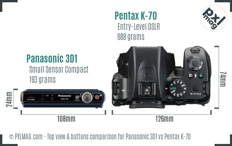 Panasonic 3D1 vs Pentax K-70 top view buttons comparison