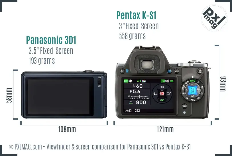 Panasonic 3D1 vs Pentax K-S1 Screen and Viewfinder comparison