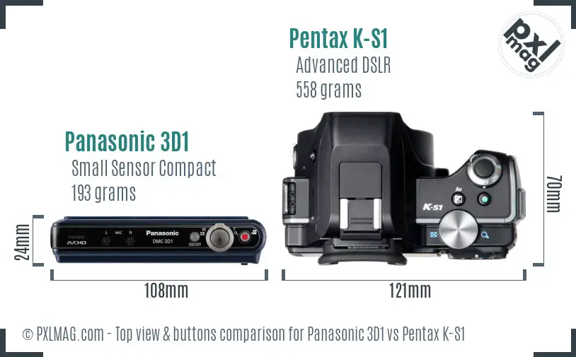Panasonic 3D1 vs Pentax K-S1 top view buttons comparison