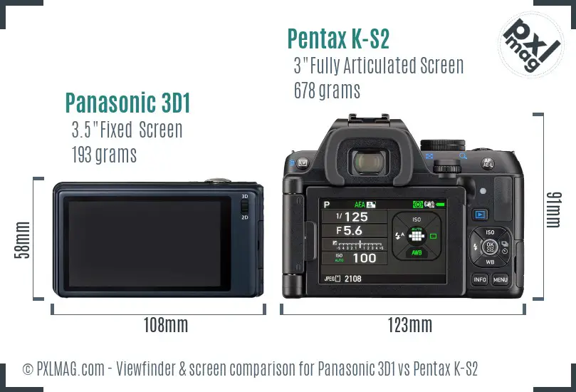 Panasonic 3D1 vs Pentax K-S2 Screen and Viewfinder comparison