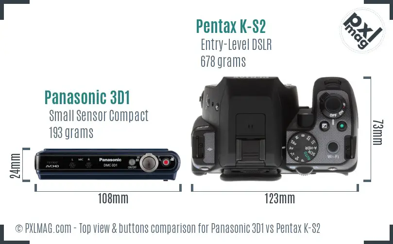 Panasonic 3D1 vs Pentax K-S2 top view buttons comparison