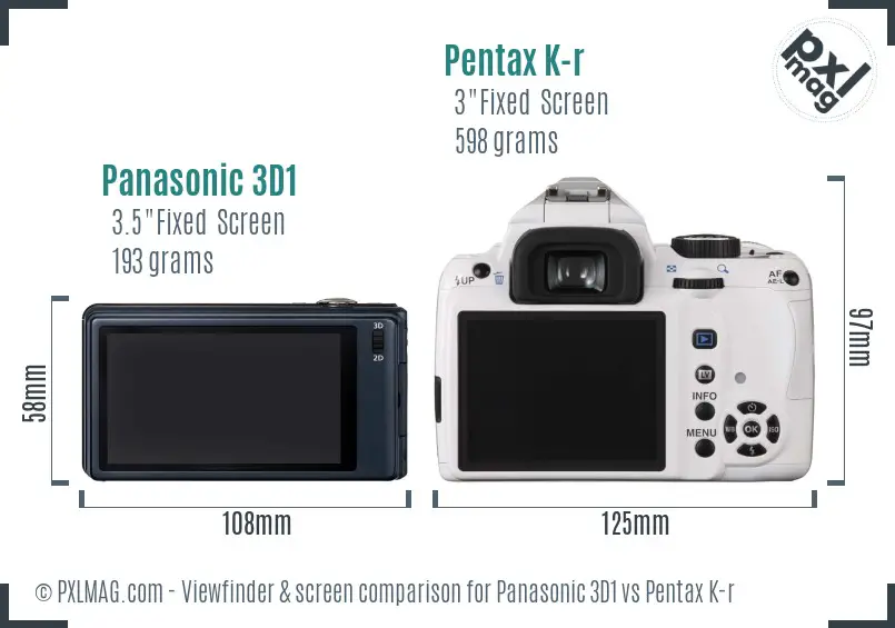 Panasonic 3D1 vs Pentax K-r Screen and Viewfinder comparison