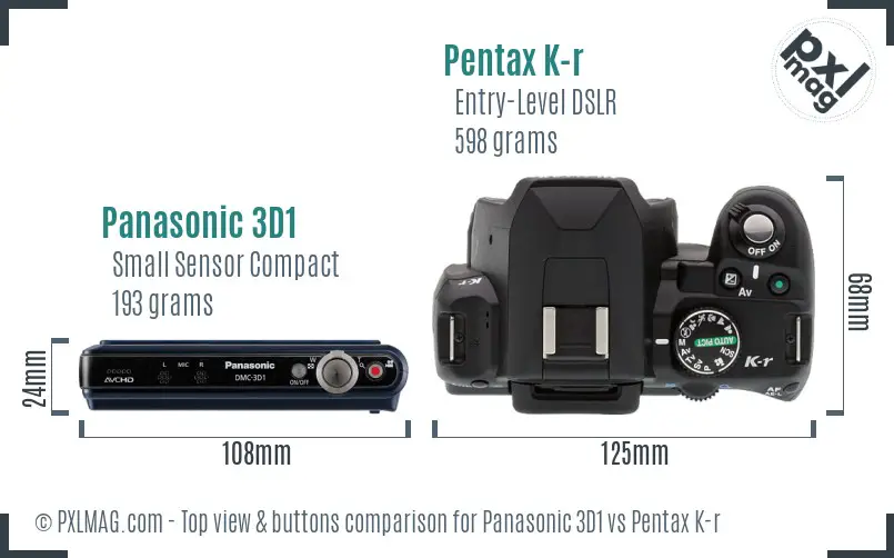 Panasonic 3D1 vs Pentax K-r top view buttons comparison