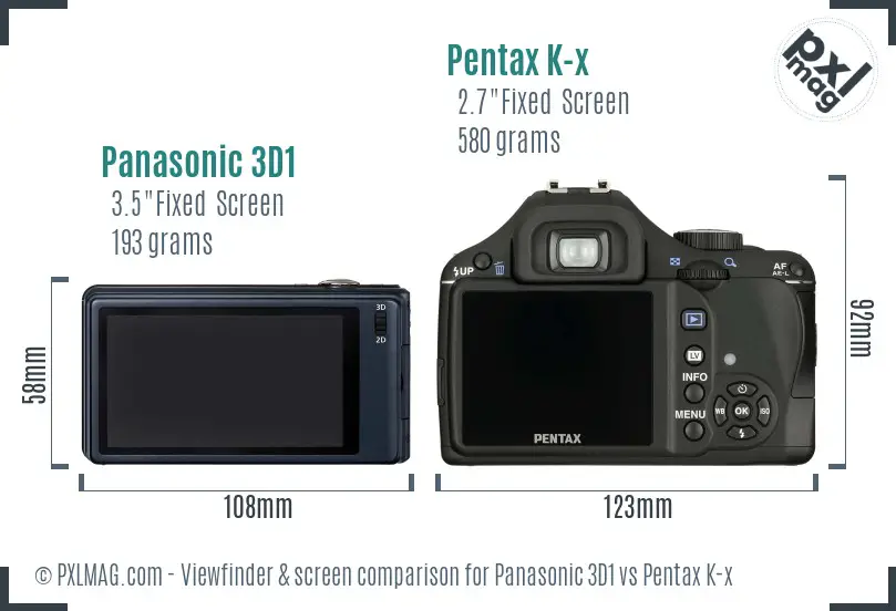 Panasonic 3D1 vs Pentax K-x Screen and Viewfinder comparison