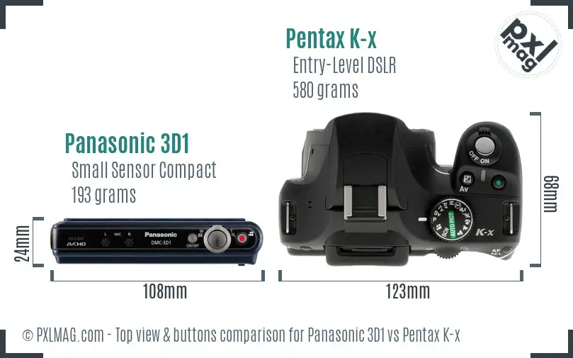 Panasonic 3D1 vs Pentax K-x top view buttons comparison