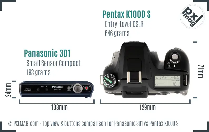 Panasonic 3D1 vs Pentax K100D S top view buttons comparison