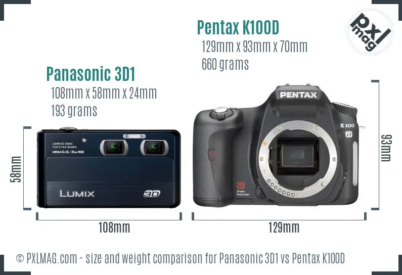 Panasonic 3D1 vs Pentax K100D size comparison