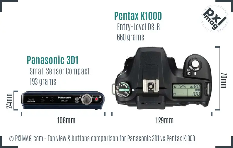 Panasonic 3D1 vs Pentax K100D top view buttons comparison