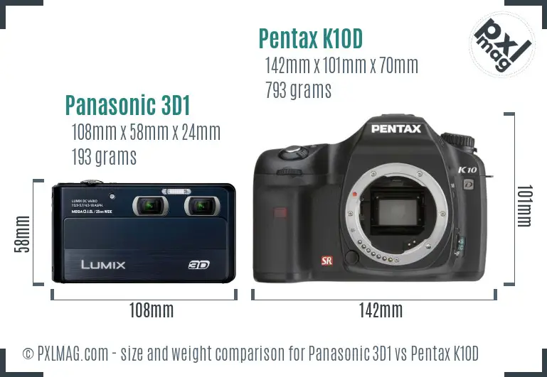 Panasonic 3D1 vs Pentax K10D size comparison