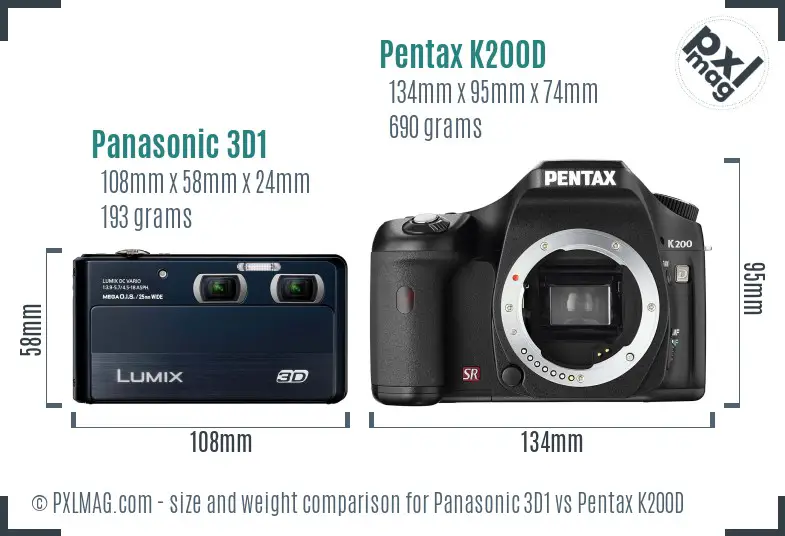 Panasonic 3D1 vs Pentax K200D size comparison