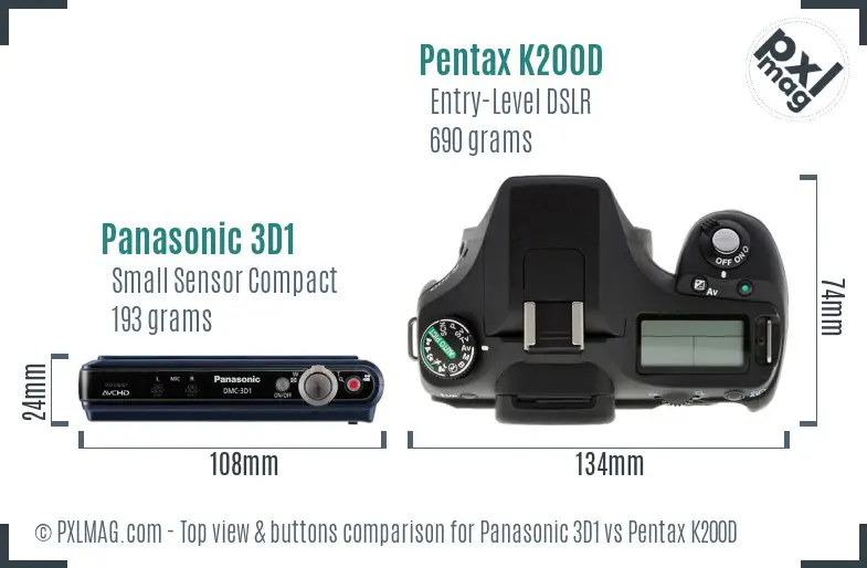 Panasonic 3D1 vs Pentax K200D top view buttons comparison