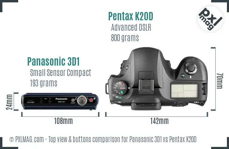 Panasonic 3D1 vs Pentax K20D top view buttons comparison