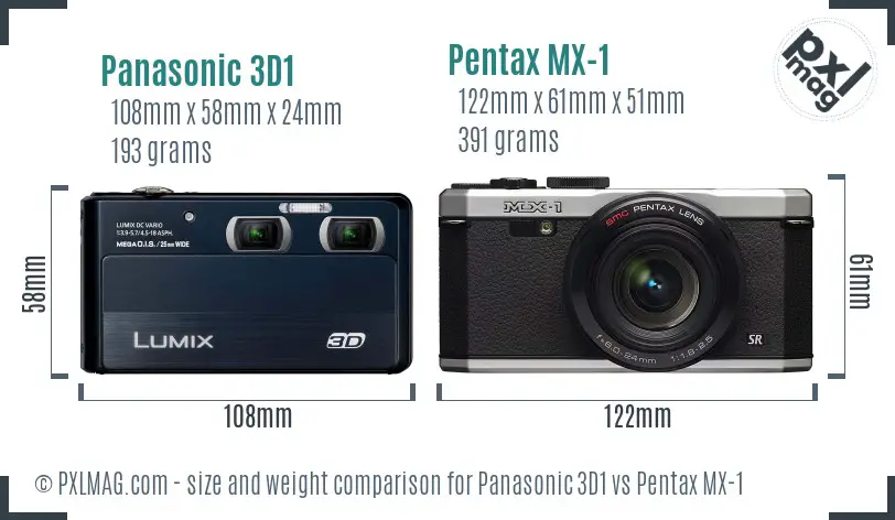 Panasonic 3D1 vs Pentax MX-1 size comparison