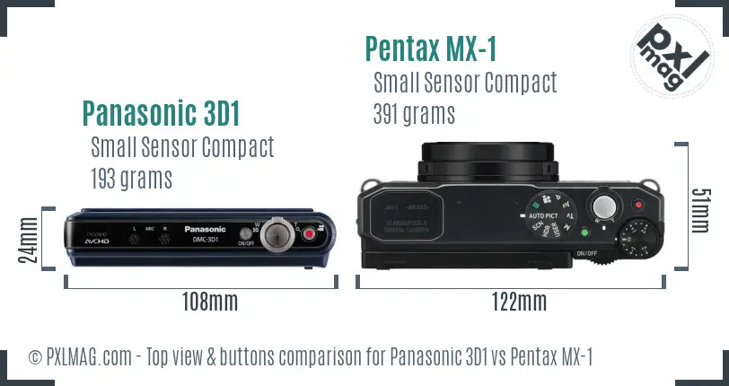 Panasonic 3D1 vs Pentax MX-1 top view buttons comparison