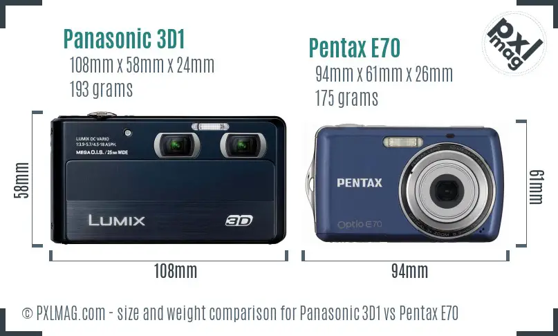 Panasonic 3D1 vs Pentax E70 size comparison