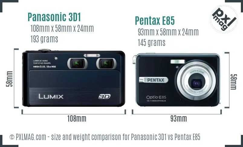 Panasonic 3D1 vs Pentax E85 size comparison