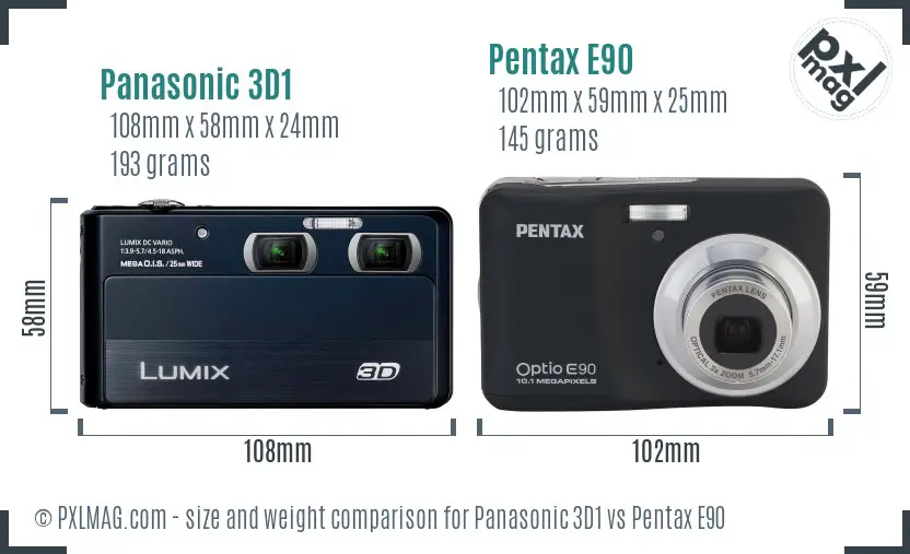 Panasonic 3D1 vs Pentax E90 size comparison