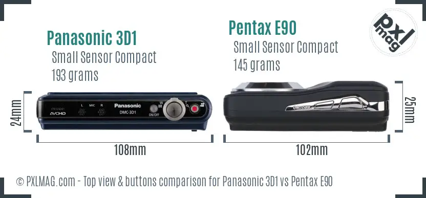 Panasonic 3D1 vs Pentax E90 top view buttons comparison