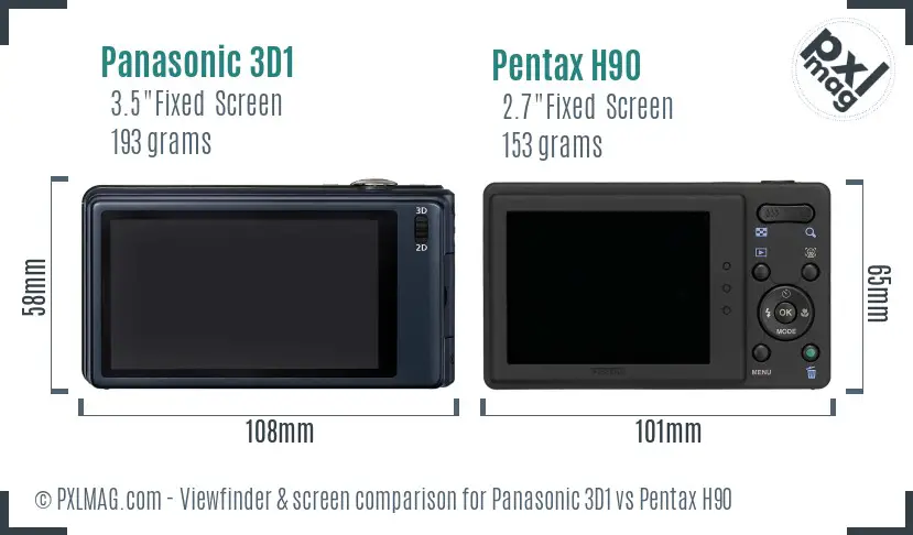Panasonic 3D1 vs Pentax H90 Screen and Viewfinder comparison