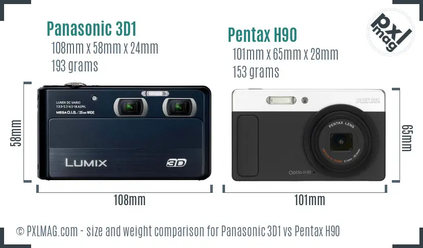 Panasonic 3D1 vs Pentax H90 size comparison