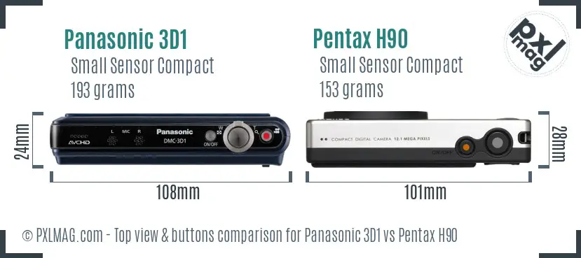 Panasonic 3D1 vs Pentax H90 top view buttons comparison