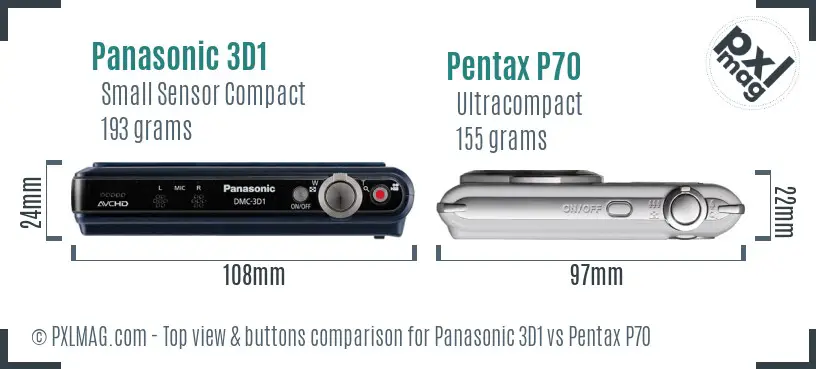 Panasonic 3D1 vs Pentax P70 top view buttons comparison