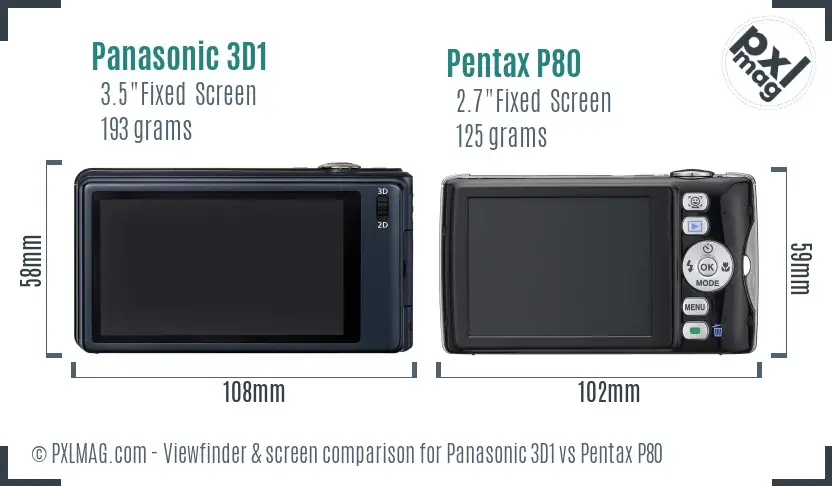 Panasonic 3D1 vs Pentax P80 Screen and Viewfinder comparison