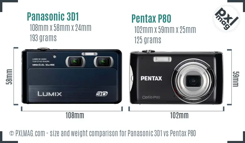 Panasonic 3D1 vs Pentax P80 size comparison