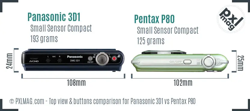 Panasonic 3D1 vs Pentax P80 top view buttons comparison