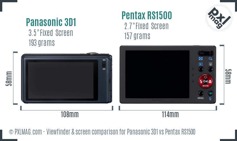 Panasonic 3D1 vs Pentax RS1500 Screen and Viewfinder comparison