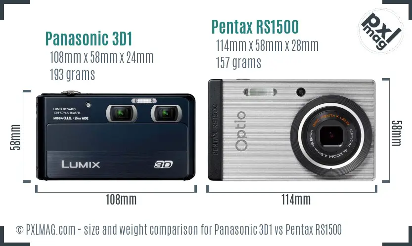 Panasonic 3D1 vs Pentax RS1500 size comparison