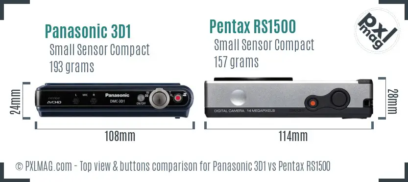Panasonic 3D1 vs Pentax RS1500 top view buttons comparison