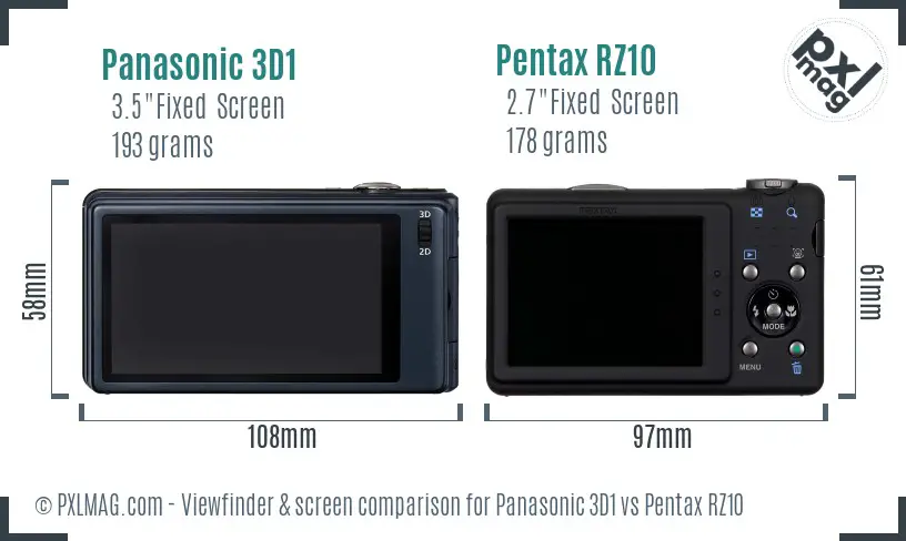 Panasonic 3D1 vs Pentax RZ10 Screen and Viewfinder comparison