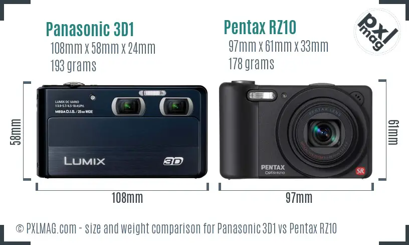 Panasonic 3D1 vs Pentax RZ10 size comparison