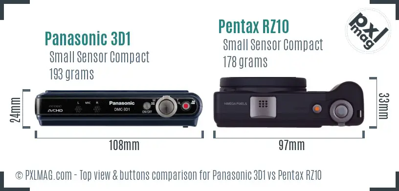 Panasonic 3D1 vs Pentax RZ10 top view buttons comparison
