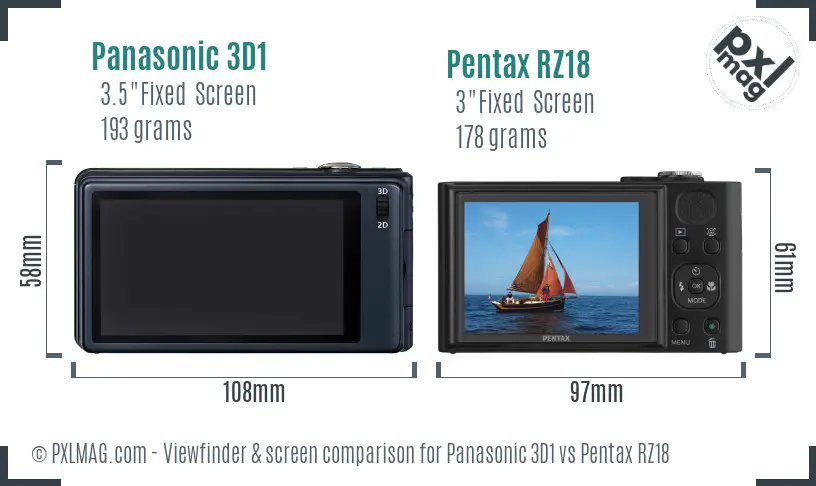 Panasonic 3D1 vs Pentax RZ18 Screen and Viewfinder comparison