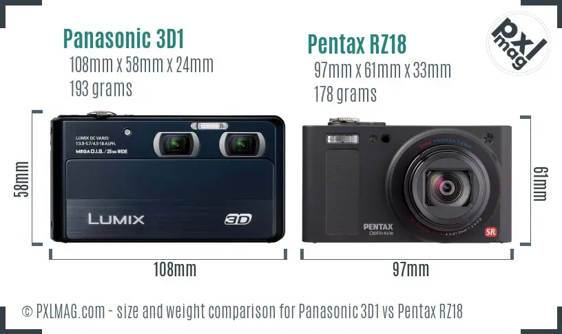 Panasonic 3D1 vs Pentax RZ18 size comparison