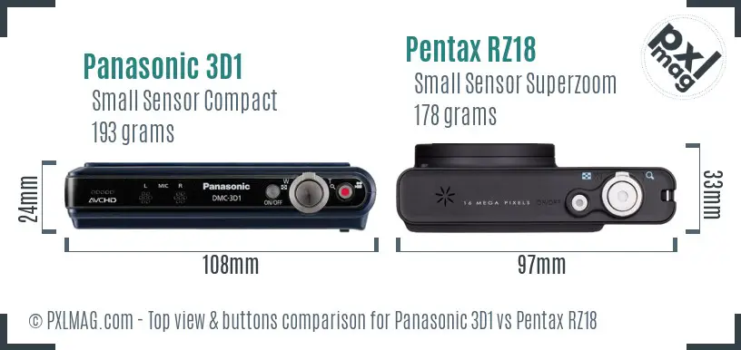 Panasonic 3D1 vs Pentax RZ18 top view buttons comparison