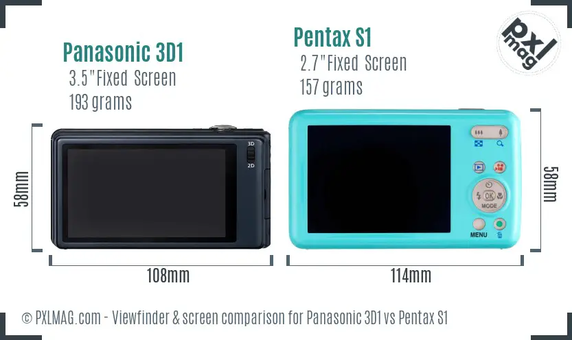 Panasonic 3D1 vs Pentax S1 Screen and Viewfinder comparison