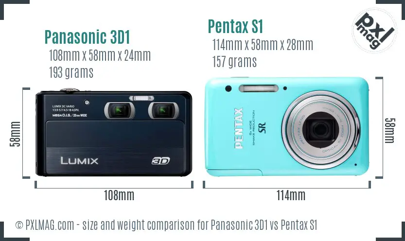 Panasonic 3D1 vs Pentax S1 size comparison